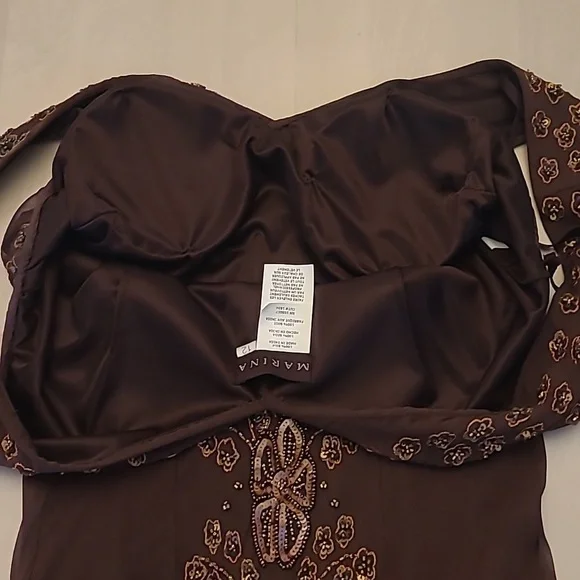 EUC VTG Marina 100% Silk Beaded and Sequined Chocolate Bown Lined Dress - Picture 14 of 17